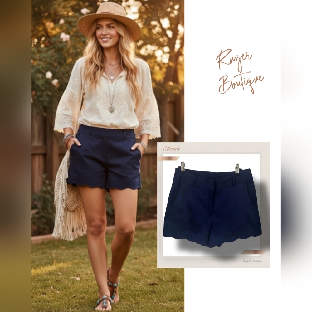 🌿Stoosh Women's Navy Blue Scalloped Hem Shorts size 5- Beautiful!💎